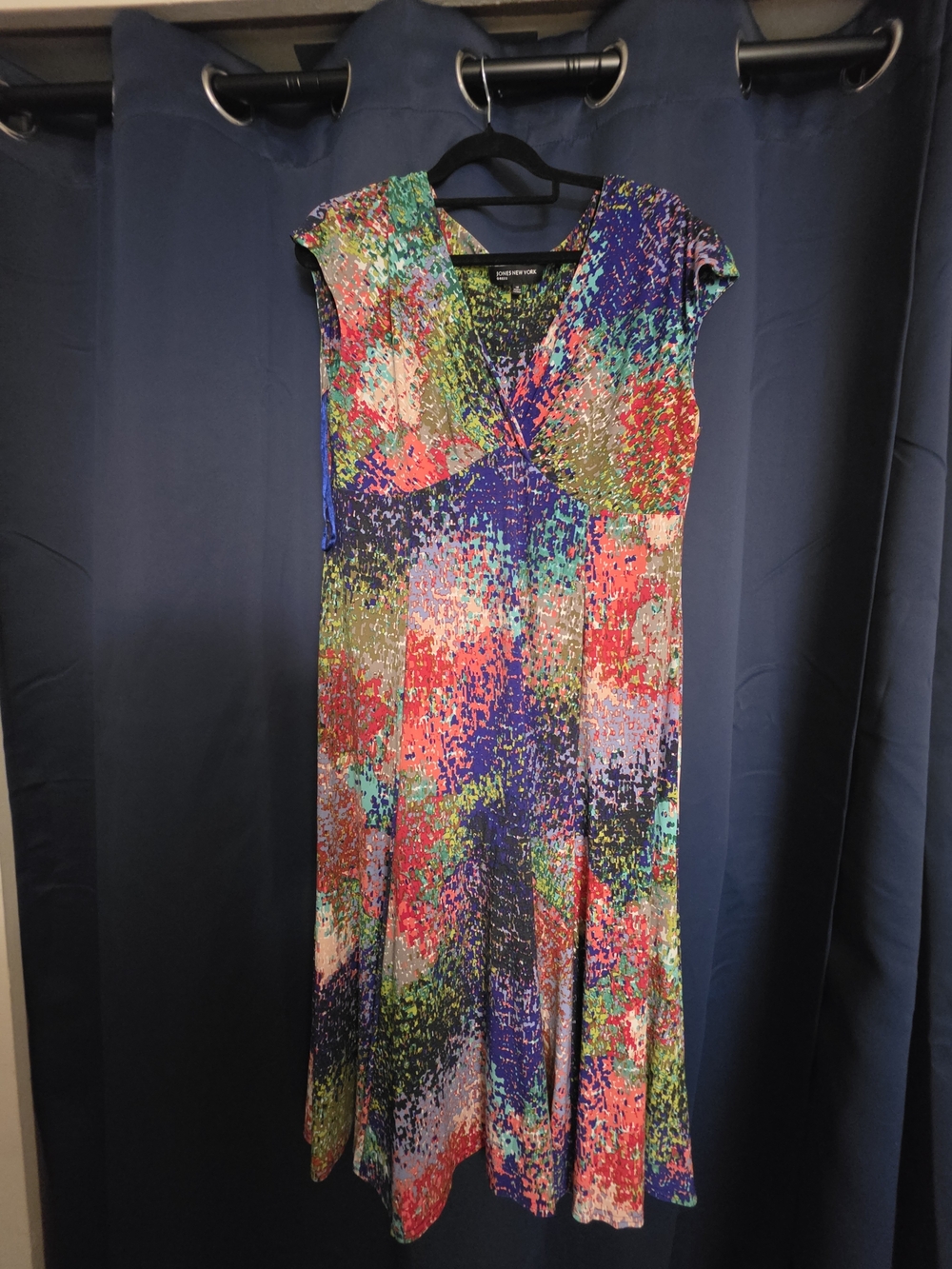Jones New York Multicolor Abstract Midi Dress in Blue, Pink, Green